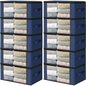 HomeHacks Storage 3-Pack Clothes Organizer Storage Bags Foldable Storage Box with Large Clear Window Sturdy Handles for Closet, Dorm, Pillows, Bedding, Clothes, Blankets, 35L, Gray