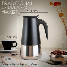 Load image into Gallery viewer, Mixpresso 9 Cup Greca Stovetop Espresso Maker 450ml/15oz, Moka Pot with Coffee Percolator Design, Stainless Steel Stove Top Coffee Maker for Camping or Home Use, Italian Coffee Maker Stovetop