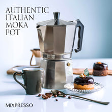 Load image into Gallery viewer, Mixpresso 3 Cup Moka Pot Coffee Maker for Gas, Electric Stove Top, Classic Italian Espresso Maker, Stovetop for Camping, Makes 5 Oz Cuban Coffee