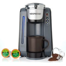 Load image into Gallery viewer, Mixpresso Single Serve Coffee Brewer K-Cup Pods Compatible &amp; Ground Coffee, 30 oz Compact Coffee Maker Single Serve With 5 Brew Sizes Up To 14 Oz, Fits Travel Mug, Adjustable Drip Tray, Black