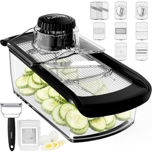 Mandoline Slicer for Kitchen, Fruit Cutter, Cheese Grater, Cucumber Slicer, Veggie Spiralizer, Food Cutter & Kitchen Gadgets with Safety Glove (6 in 1, White)