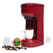 Load image into Gallery viewer, Mixpresso 2 in 1 Coffee Brewer, Single Serve &amp; Personal Coffee Maker, Compact Size Mini, Quick Brew Technology, 14oz Red