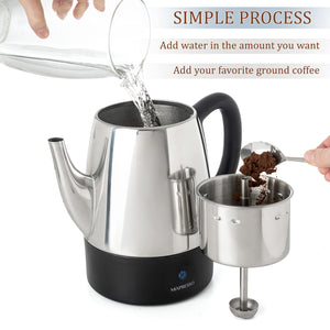 Mixpresso Small Percolator Coffee Pot Electric 4 Cup, Stainless Steel Coffee Maker, Coffee Percolator Electric With Keep Warm Function, 4 Cups Stainless Steel Perculator With Basket