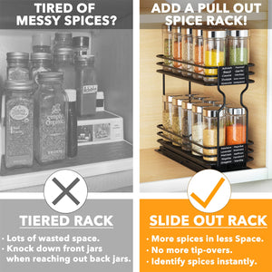 SpaceAid Pull Out Spice Rack Organizer for Cabinet, Heavy Duty Slide Out Seasoning Kitchen Organizer, Cabinet Organizer, with Labels, 4.5" W x10.75 D x8.5 H, 1 Drawer 2-Tier
