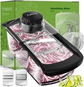 Mandoline Slicer for Kitchen, Fruit Cutter, Cheese Grater, Cucumber Slicer, Veggie Spiralizer, Food Cutter & Kitchen Gadgets with Safety Glove (6 in 1, White)