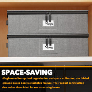 SpaceAid China Storage Containers 6 Pack, Stackable Hard Shell Quilted Cases with Soft Plate Separators, Moving Supplies Packing Boxes for Dishes, Plates, Platters, Mugs, Cups (Grey)