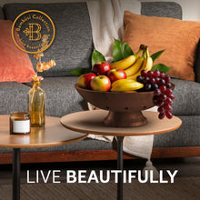 Load image into Gallery viewer, Bambüsi Fruit Bowl - 11&quot; Large Brown Wooden Pedestal Bowl for Kitchen Counter &amp; Dining Table Centerpiece, Premium Bamboo Wood Fruit Basket &amp; Banana Holder for Fresh Produce, Bread &amp; Home Decor