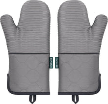 Load image into Gallery viewer, Beneno Non-Slip Silicone Textured Cotton Oven Mitts, Heat Resistant up to 500° F, Flexible Grip with 14.3&quot;x7&quot; Longer Protection, Durable 100% Cotton Oven Mitts for Kitchen &amp; Barbecue, 2-Pack, Gray