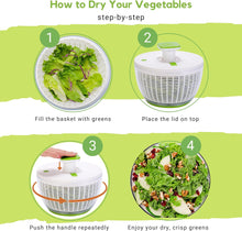 Load image into Gallery viewer, Brieftons QuickPush Salad Spinner: Large 6.3-Quart Vegetable Washer Dryer Strainer Drainer, Easy One-Handed Handle &amp; Brake, Fast Spin Cycles, Compact Storage, to Wash, Clean &amp; Dry Vegetables, Fruits