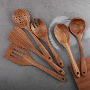 Wooden Cooking Utensils Set 4-Piece Wood Kitchen Utensil Set for Non Stick Cookware Wooden Spatula,Fork,Turner,Ladle,Strainer Spoons
