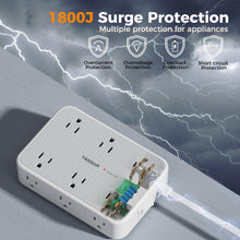 Load image into Gallery viewer, Surge Protector Power Strip, TESSAN 5FT Flat Extension Cord with Multiple Outlets, 12 Outlet Extender with 4 USB (2 USB-C), Flat Plug Power Strip, 1800J Surge Protection, Office, Dorm Essentials