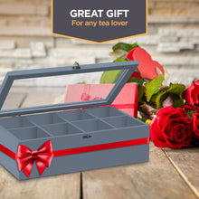 Load image into Gallery viewer, Bamboo Tea Bag Organizer Storage Box with Drawer &amp; Acrylic Window - Magnetic Lid Keeps Contents Fresh - Ideal Mothers Day Gifts for Mom - Gift Caddy (Tea Not Included)