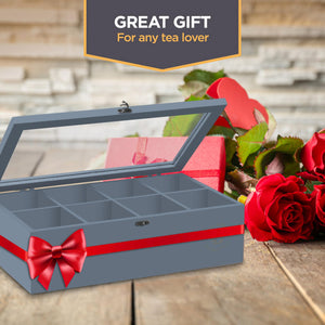 Bamboo Tea Bag Organizer Storage Box with Drawer & Acrylic Window - Magnetic Lid Keeps Contents Fresh - Ideal Mothers Day Gifts for Mom - Gift Caddy (Tea Not Included)