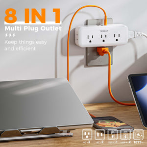 Multi Plug Outlet Extender, TESSAN Surge Protector Wall Plug Splitter with 5 Electrical Outlet Expander, Multiple Plug Adapter for Travel Home Office
