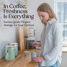 Load image into Gallery viewer, Mixpresso Green Coffee Canister, 16oz Airtight Stainless Steel Kitchen Food Storage Container with Clear Lid and Spoon. for Grounds Coffee, Beans, Tea, Flour, Cereal, Vacuum Sealed Sugar Container