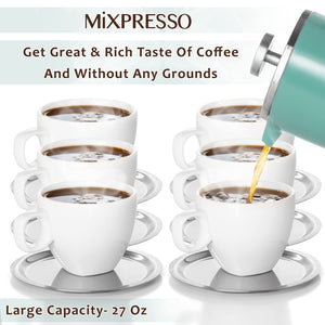 Mixpresso Stainless Steel French Press Coffee Maker 27 Oz 800 ml, Double Wall Insulated French Press Stainless Steel & Tea Brewer Easy Clean & Easy Press Strong Quality Metal Coffee Press.