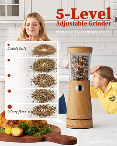 Electric Salt and Pepper Grinder, Stainless Steel Rechargeable Salt and Pepper Grinder Set with 4.5 oz Large Capacity, 1.8" Wide Mouth, Adjustable Coarseness, Ideal for Kitchen