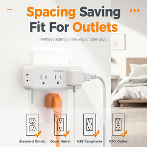 Multi Plug Outlet Extender, TESSAN Surge Protector Wall Plug Splitter with 5 Electrical Outlet Expander, Multiple Plug Adapter for Travel Home Office