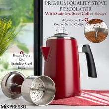 Load image into Gallery viewer, Mixpresso Stainless Steel Stovetop Coffee Percolator, 52 oz Classic Percolator Coffee Pot, Excellent As Camping Pot, 12 Cup Stainless Steel Camping Coffee Makers, Cool-Touch Handle.