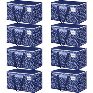 HomeHacks Moving Bags, Extra Large Size Moving Boxes, Heavy Duty Luggage Bags with Smooth Zipper and Sturdy Handles, Large Capacity & Easy Loading Storage Totes for Space Saver 88L, 6-Pack, Blue