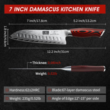 Load image into Gallery viewer, Damascus Santoku Knife, 7 Inch Professiona Kitchen Knife, Damascus Super Steel Ultra-Sharp Santoku Chef Knife with Ergonomic G10 Handle
