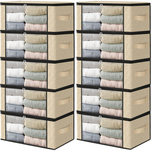 HomeHacks Storage 3-Pack Clothes Organizer Storage Bags Foldable Storage Box with Large Clear Window Sturdy Handles for Closet, Dorm, Pillows, Bedding, Clothes, Blankets, 35L, Gray