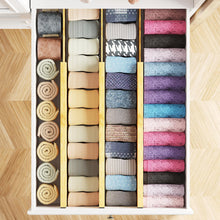 Load image into Gallery viewer, SpaceAid Bamboo Dresser Drawer Dividers 6 Pack, 4.65“ High Adjustable 12.5“-17” Drawer Organizers, Expandable Organization for Clothing, Clothes, Dressers, Natural