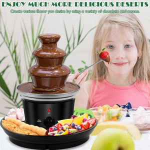 MINI Chocolate Fondue Fountain, 32-Ounce Stainless Steel Electirc Chocolate Fondue Set, 3-Tier Chocolate Melting Foundue Set with 6 Stainless Steel Forks for Chocolate, Butter, Candy (Black)