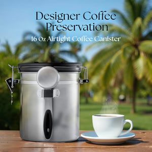 Mixpresso Green Coffee Canister, 16oz Airtight Stainless Steel Kitchen Food Storage Container with Clear Lid and Spoon. for Grounds Coffee, Beans, Tea, Flour, Cereal, Vacuum Sealed Sugar Container