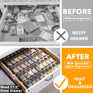 SpaceAid Spice Drawer Organizer with 28 Spice Jars, 386 Spice Labels, 4 Tier Seasoning Rack Tray Insert for Kitchen Drawers, 13" Wide x 17.5" Deep