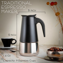Load image into Gallery viewer, Mixpresso 9 Cup Greca Stovetop Espresso Maker 450ml/15oz, Moka Pot with Coffee Percolator Design, Stainless Steel Stove Top Coffee Maker for Camping or Home Use, Italian Coffee Maker Stovetop