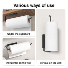 Load image into Gallery viewer, Paper Towel Holder Under Cabinet - Wall Mounted Paper Towel Holder No Drilling, Adhesive Under Cabinet Roll Holder, Black Kitchen Towel Holder, 31 x 8 x 3.5 cm, Aluminum, Black