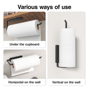 Paper Towel Holder Under Cabinet - Wall Mounted Paper Towel Holder No Drilling, Adhesive Under Cabinet Roll Holder, Black Kitchen Towel Holder, 31 x 8 x 3.5 cm, Aluminum, Black