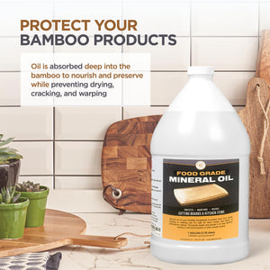 Food Grade Mineral Oil for Wood Cutting Board - Gallon (128oz) Countertops & Butcher Block Oil Conditioner - Food Safe Mineral Oil for Bamboo, Teak, Utensils and Wood Surfaces by Bambüsi