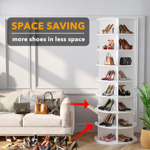 SpaceAid 7 Tier Rotating Shoe Rack Tower, Spinning Shoe Display Lazy Susan, Revolving 360 Shoe Rack Storage Round Carousel, Vertical Handbag Rotate Shoes Closet Organization (7-Tier White)