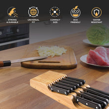 Load image into Gallery viewer, Bambüsi In-Drawer Knife Block - Bamboo Knife Drawer Organizer for Kitchen - Fits 5 Long + 6 Short Knives - Store Knives with Blades Pointing Down - Wooden Steak knife Holder without Knives