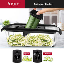 Load image into Gallery viewer, Mandoline Slicer for Kitchen, Fruit Cutter, Cheese Grater, Cucumber Slicer, Veggie Spiralizer, Food Cutter &amp; Kitchen Gadgets with Safety Glove (6 in 1, White)