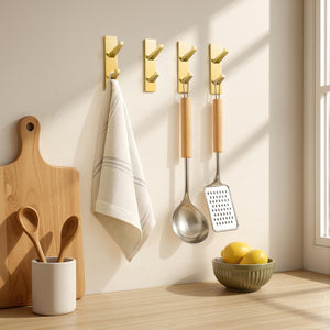Self-Adhesive Wall Hooks - 4 Pack, Black Metal Coat & Towel Hooks for Hanging: Hold 13 LB, Ideal for Bathrooms, Shower, Kitchen & Doors