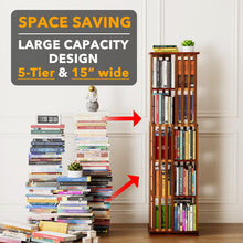 Load image into Gallery viewer, SpaceAid 6 Tier Rotating Bookshelf Tower, Bamboo Spinning Book Shelf, Revolving 360 Bookcase Storage Swivel Round Carousel, Vertical Rotate Turning Spiral Corner Organizer (6-Tier Walnut)