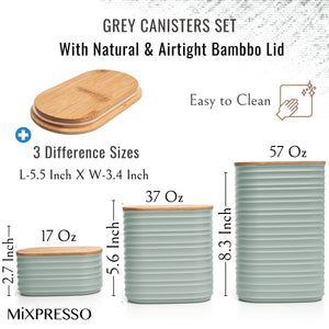 Mixpresso 3 Pcs Olive Green Canisters Sets For The Kitchen, Airtight Plastic Canister With Bamboo Lid, Coffee And Sugar Canister Set, Decorative Sugar Container, Kitchen Decor For Counter