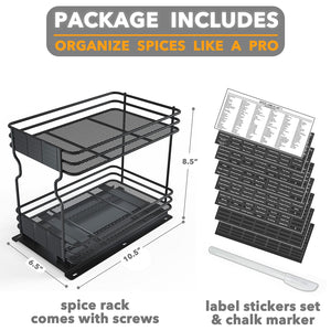 SpaceAid Pull Out Spice Rack Organizer for Cabinet, Heavy Duty Slide Out Seasoning Kitchen Organizer, Cabinet Organizer, with Labels, 4.5" W x10.75 D x8.5 H, 1 Drawer 2-Tier