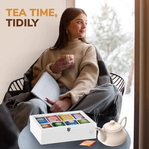 Bamboo Tea Bag Organizer Storage Box with Drawer & Acrylic Window - Magnetic Lid Keeps Contents Fresh - Ideal Mothers Day Gifts for Mom - Gift Caddy (Tea Not Included)