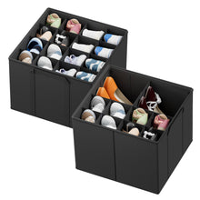Load image into Gallery viewer, SpaceAid Shoe Organizer for Closet, 2 Pack Foldable Shoe Storage Containers Baskets Boxes Bins w/Adjustable Dividers, Fits 16-32 Pairs, Black