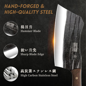 Butcher Knife Set, Hand Forged Butcher Chef Knife Set with Roll Bag, Sharp Meat Cleaver Knife & Bone Chopper Knives & Fillet Knives for Home & Camping & BBQ Gift for Men