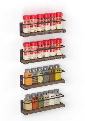 SpaceAid Spice Rack Organizer for Cabinet Door or Wall Mount (4 Pack) with 415 Spice Labels - Wood Hanging Seasoning Shelf for Cupboard Pantry or over the Stove