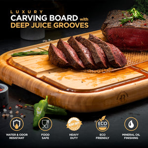 Wood Cutting Board - 3 Piece Bamboo Cutting Board Set, Wooden Cutting Boards for Kitchen with Deep Juice Groove, Side Handles - Wood Chopping Boards for Meal Prep, Meat, Vegetables, Cheese Charcuterie