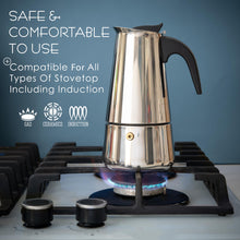 Load image into Gallery viewer, Mixpresso 9 Cup Greca Stovetop Espresso Maker 450ml/15oz, Moka Pot with Coffee Percolator Design, Stainless Steel Stove Top Coffee Maker for Camping or Home Use, Italian Coffee Maker Stovetop