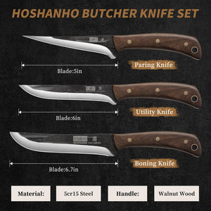 Butcher Knife Set, Hand Forged Butcher Chef Knife Set with Roll Bag, Sharp Meat Cleaver Knife & Bone Chopper Knives & Fillet Knives for Home & Camping & BBQ Gift for Men