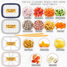 Load image into Gallery viewer, Brieftons PerfectCut Vegetable Chopper: 4-Blade Veggie Dicer Fruit Slicer, Potato French Fry Cutter, Wedge Cutter, Onion Chopper, Egg Slicer with 5 Recipe Ebooks, Safe to Use, Easy to Clean &amp; Store