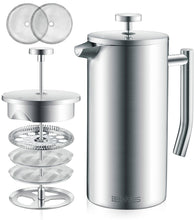 Load image into Gallery viewer, Belwares French Press Coffee Maker 50 OZ - Large Insulated Stainless Steel 304 Coffee Press with Double Wall &amp; 4-Level Filtration System (Black - 1.5L)